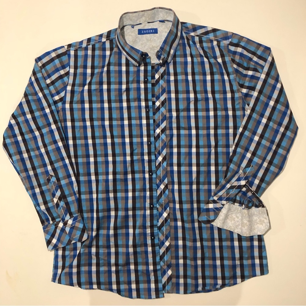 Zagiri Button up Mens Medium Blue White Purple